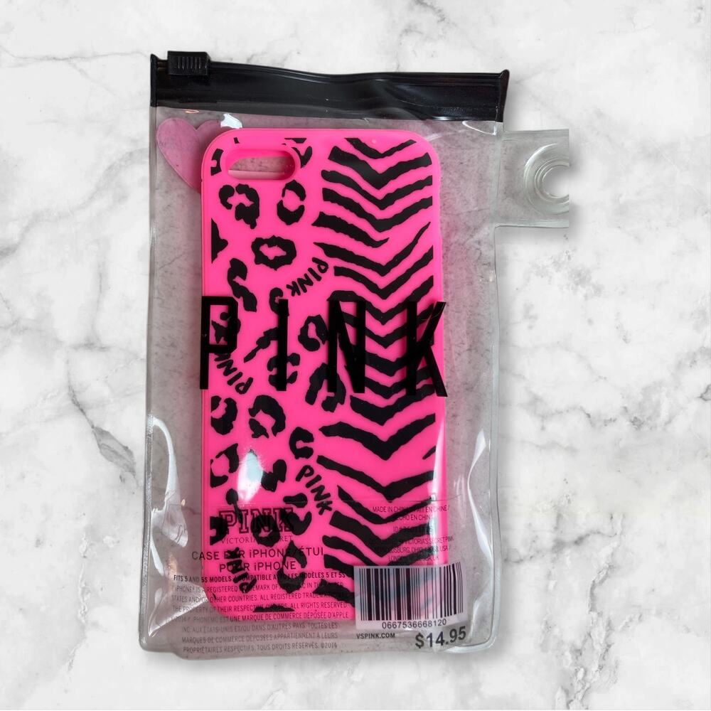 NEW Victoria's Secret PINK iPhone 5 5S Animal Print Phone Case Neon Leopard Y2K